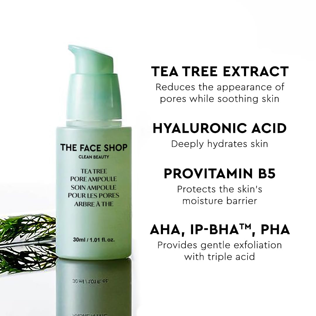 The Face Shop Tea Tree Pore Ampoule - Soothes & Moisturizes Skin, Exfoliating, Hydrating Face