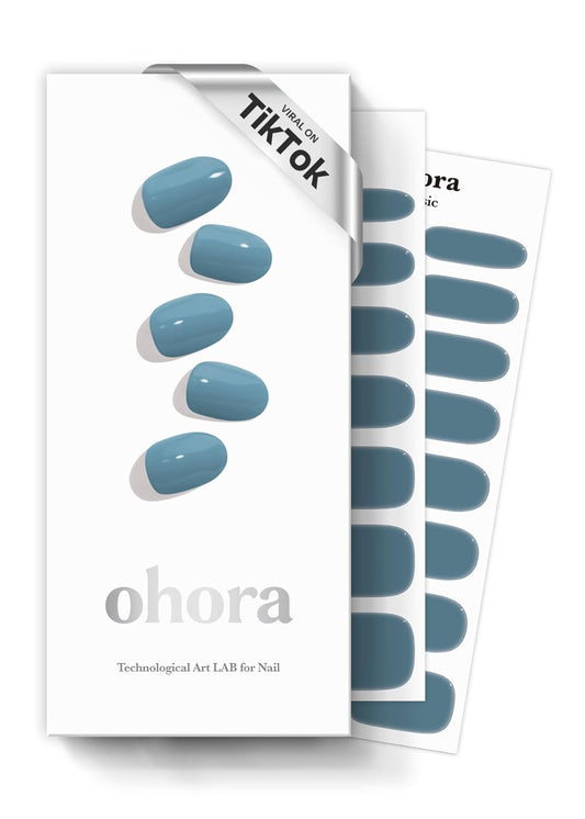 ohora Semi Cured Gel Nail Strips (N Washing Jean) - Blue, Solid, Works with Any UV/LED Lamps