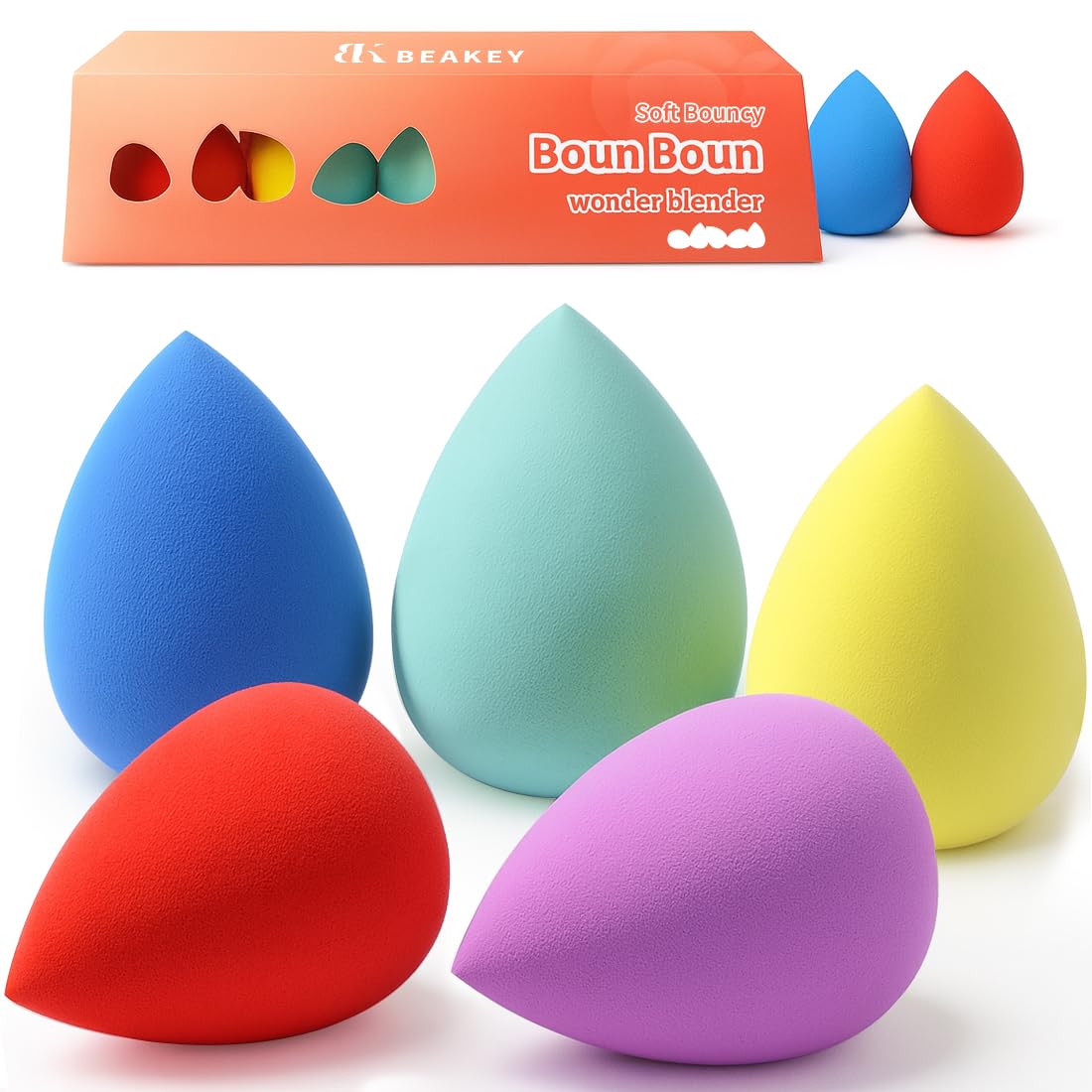 BEAKEY Makeup Sponge Set, 5 Pack Foundation Beauty Sponges & Soft Blenders