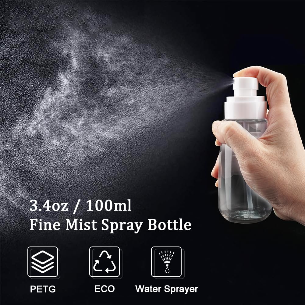Cosywell Fine Mist Spray Bottles TSA Approved 3.4oz 100ml 8 Pack Leak Proof Travel Spray Bottle Empty Small Spray Bottles for Perfume Essential Oils Toners Rose Water Cosmetics （8PCS-4Colors）