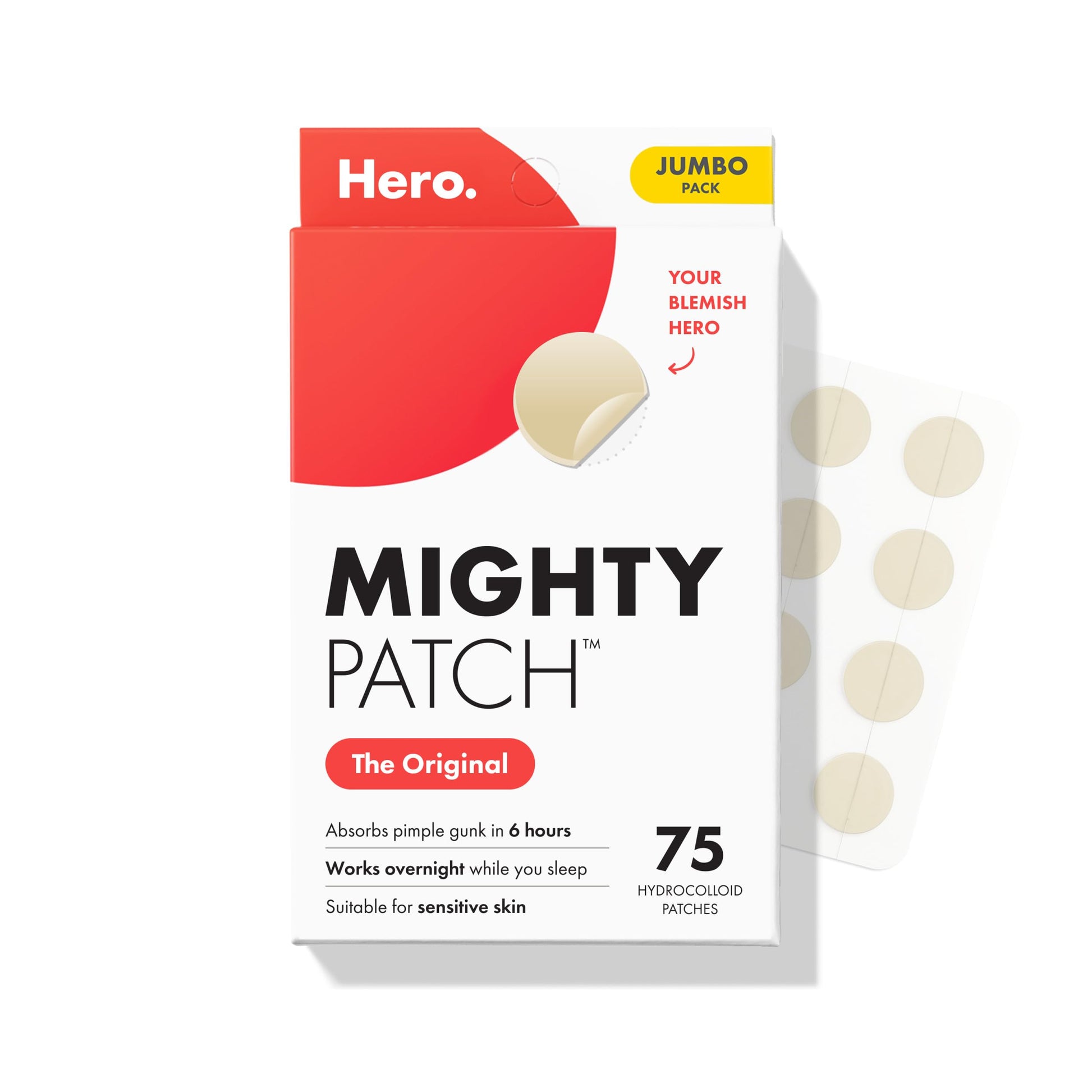 Hero Cosmetics Mighty Patch Original Nighttime Acne Pimple Patches, 75 Ct