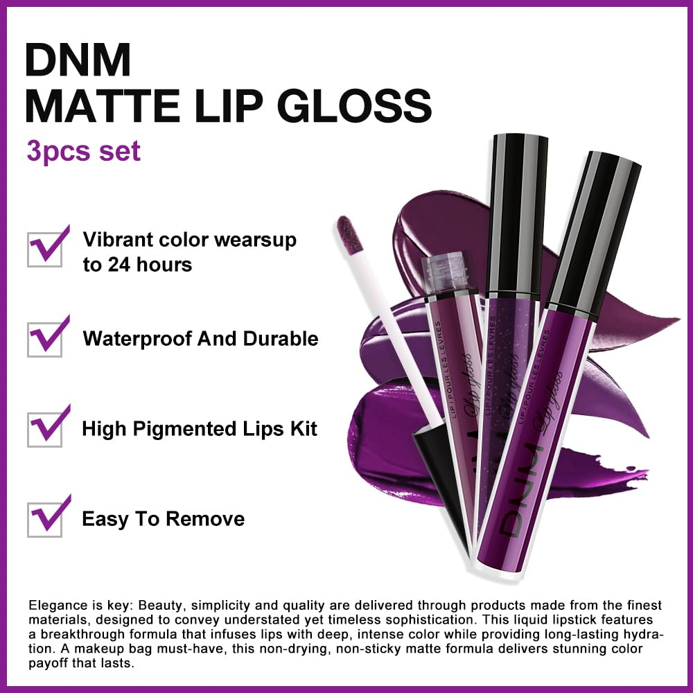 evpct 3Pcs Burgundy Red Dark Purple Matte Liquid Lipstick Lip Stain Sets for Women, Matte Lipstick Long Lasting Waterproof Permanent 24 Hours original, Magic Lip Sticks Pack for Halloween Daily Makeup