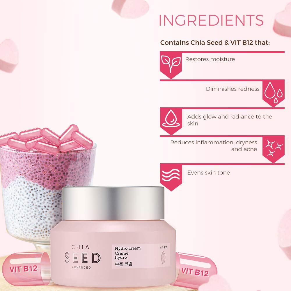 The Face Shop Chia Seed Advanced Hydro Cream | Concentrated Gel Type Hydrating Cream with Instant