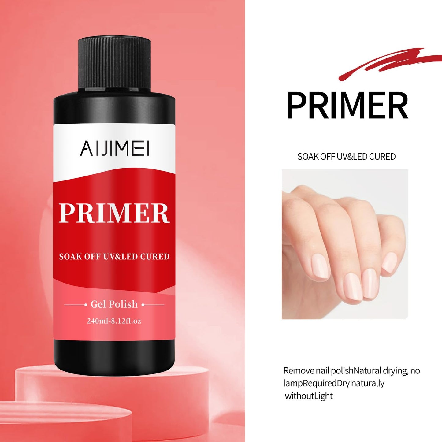 AIJIMEI 240ml Rapid-Dry Nail Primer, Nail Primer for Stronger Nails Enhances Adhesion & Shine Primer for Nail, Sensitive Skin Nail Care Compatible with All Polishes Nail Art 8 Fl Oz