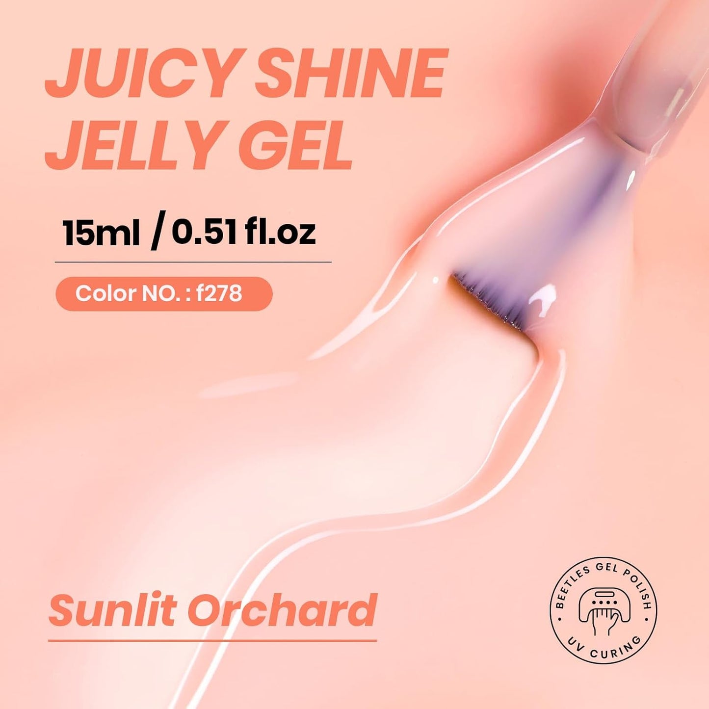 Beetles Nude Gel Nail Polish - Sunlit Orchard Jelly Gel Polish, 15ML Clear Peach Color Nail Concealer Neutral Nail Polish Sheer Translucent Effect Soak Off UV French Nail Art Manicure Gift for Women