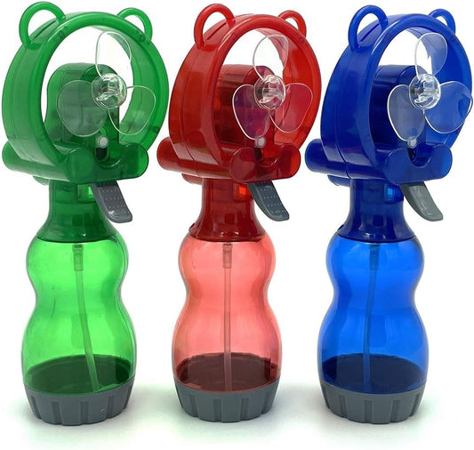 Water Misting Fan Portable Handheld Spray Fans Battery Operated for Outdoor Cooling- Set of 3 (Blue/Green/Red)