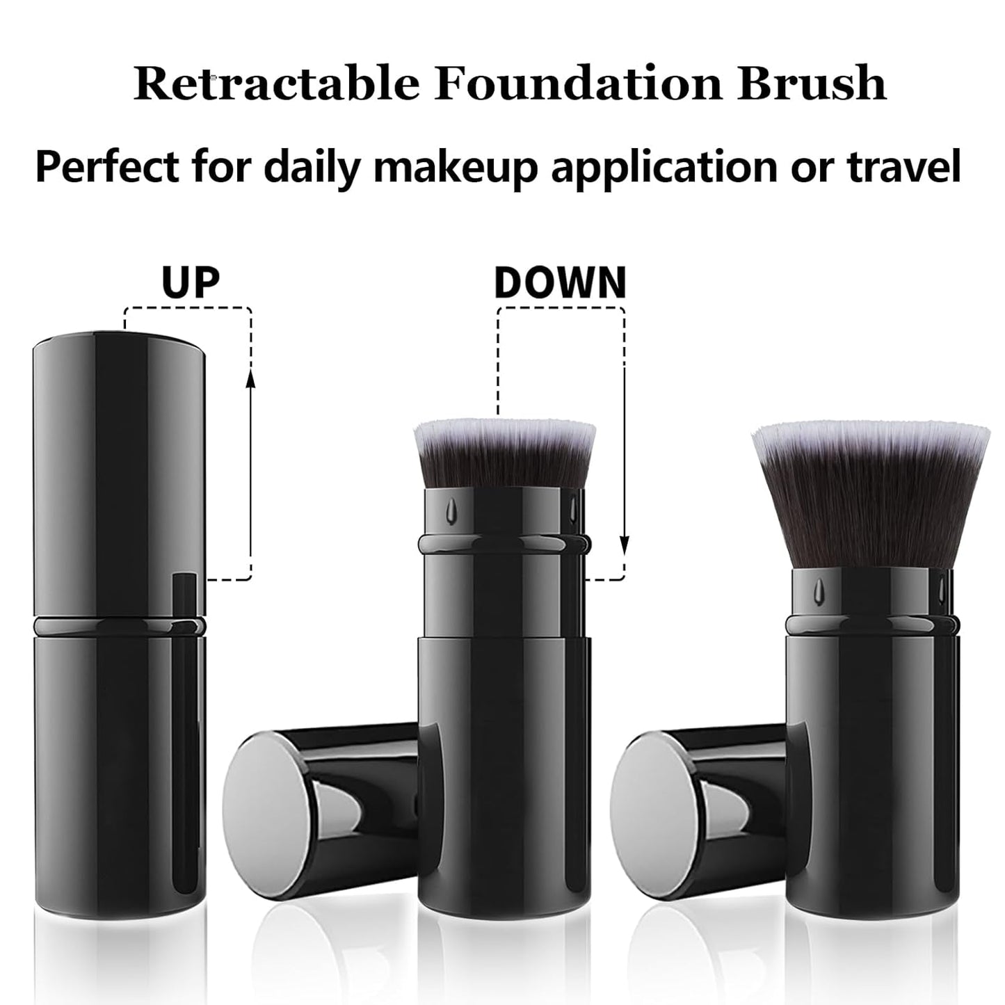 Falliny Makeup Brushes Retractable, Travel Powder Foundation Kabuki Brush, Portable Face Liquid Foundation Sunscreen Brush with Cover for Blending Liquid, Bronzer,Cream or Flawless Powder Cosmetics