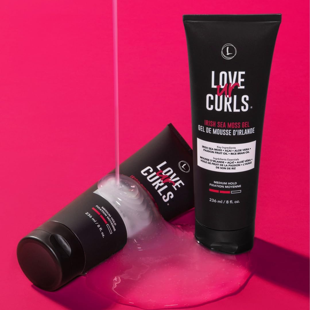 Love Ur Curls - Irish Sea Moss Hair Gel 2 Pack, Medium Hold Hair Styling Curling Gel for Defined Curly Hair, Waves & Coils, Vegan, Cruelty Free