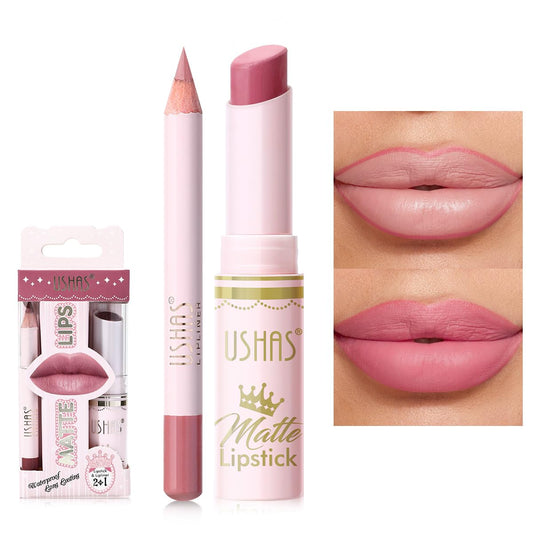 USHAS Lipstick and Lip Liner Combo Set 2 in 1 Waterproof Lipstick for Women Lip liner Set Long Lasting Lipstick, Matte Lipstick Pen with Lip Liner Set Makeup Kits (S11, Pack of 1)