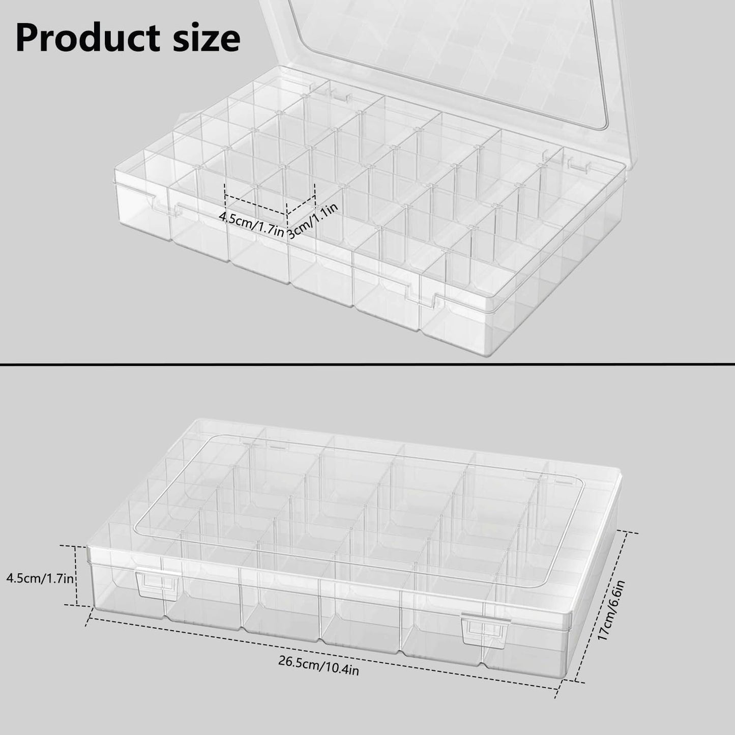 1 Pack Plastic Organizer Container Box, 36 Grids Clear Plastic Parts Organizer Box, for Beads, Art DIY, Crafts, Jewelry, Fishing Tackle with Label Stickers