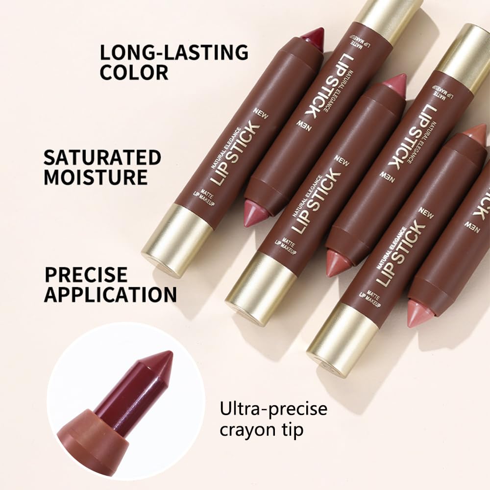 Matte Lipstick Crayon Set for Women, Mauve 24 Hour Lipstick Lip Liner Pencil, Neutral Lip Stick Lipliner Long Lasting Waterproof Smudge Proof, Vegan & Cruelty-Free, 05