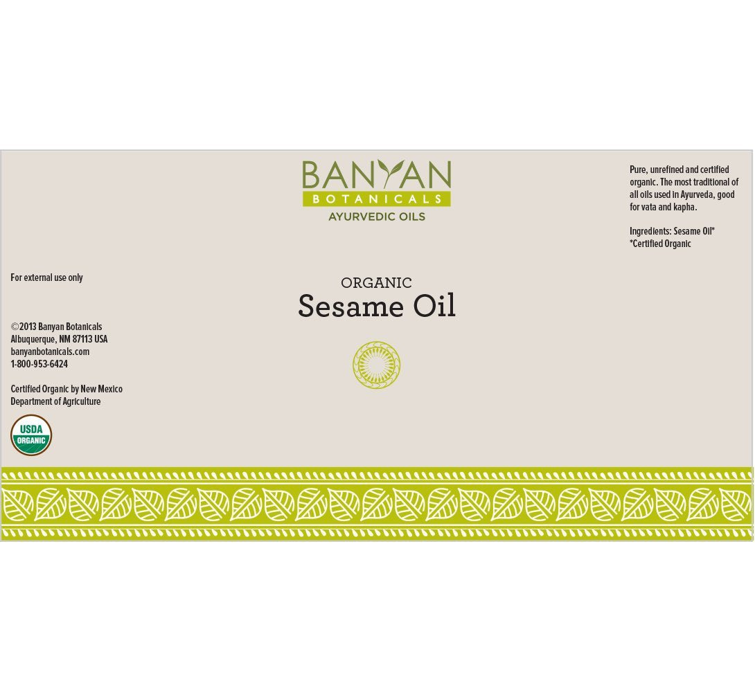 Banyan Botanicals Sesame Oil – Organic & Unrefined Ayurvedic Oil for Skin, Hair, Oil Pulling & More – Multiple Sizes – 34oz. – Non GMO Sustainably Sourced Vegan