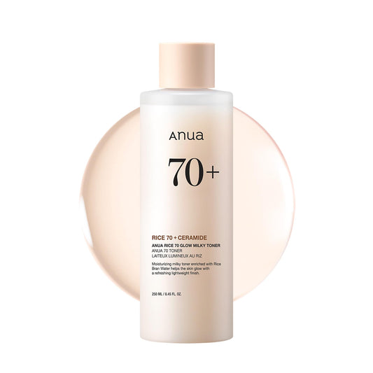 Anua Rice 70 Glow Milky Toner, Glass & Dewy Skin, Hydrating & Barrier Care, Rice Water