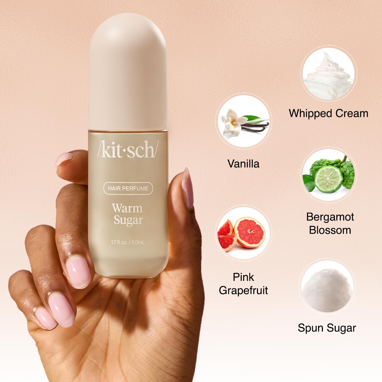 Kitsch Hair Perfume for Women - Warm Sugar | Clean, Deodorizing & Patented Odor-Eliminating Technology Hair Spray & Body Mist - Freshen Hair, Body & Pillows - Pink Grapefruit & Vanilla Scent - 50mL