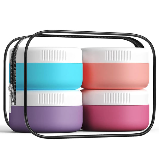 Travel Containers for Toiletries, Silicone Cream Jars BPA-Free, Leak-proof 1.35oz Travel Size Containers, Portable Size Silicone Jars with Lid for Cosmetic Face Hand Body Cream (4 Pack)