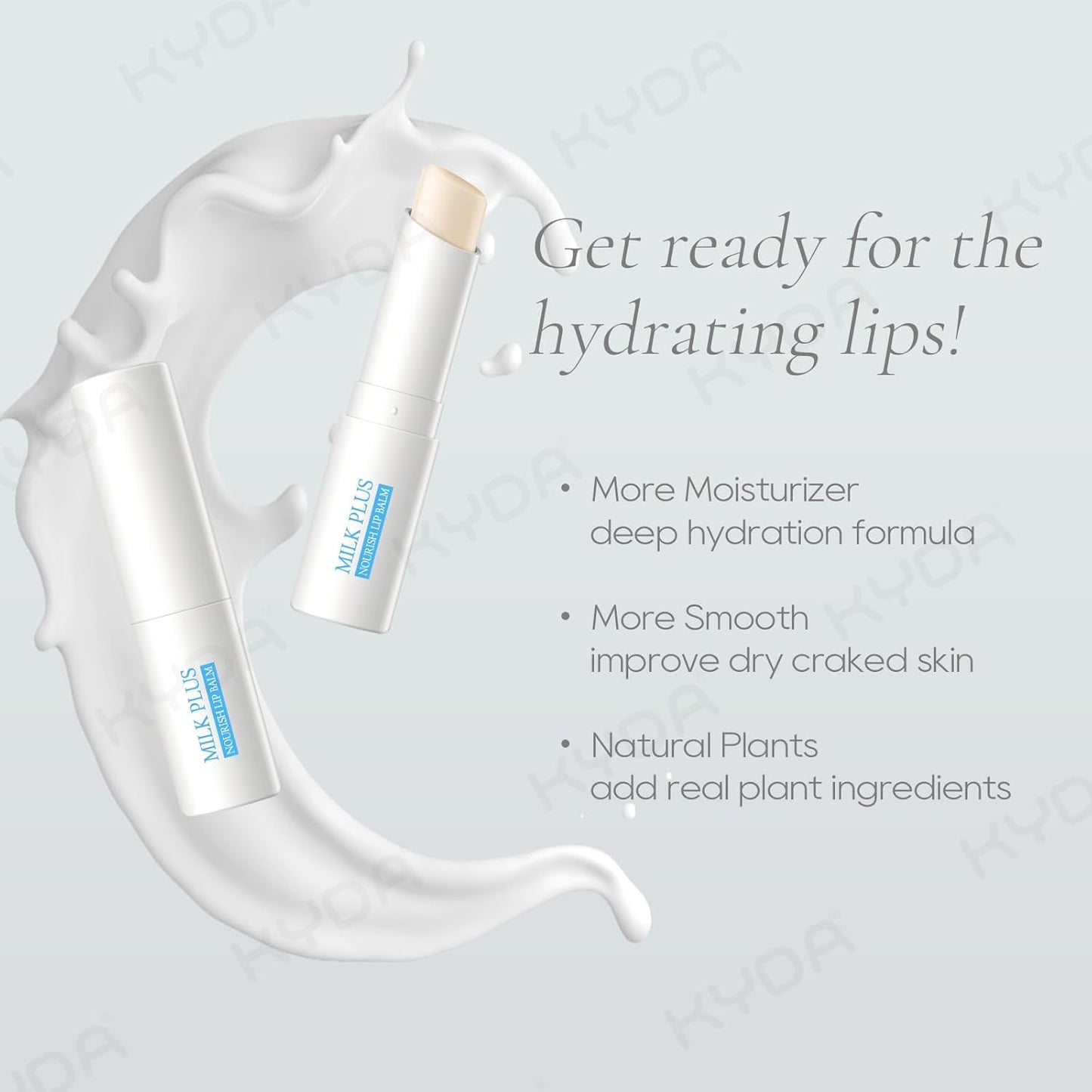 KYDA 3 Pcs Milk Moisturizing Lip Balm, Nourishes, Hydrates and Softens Dry Cracked Lips, Reduce Fine Lines, Deep Hydrating Lip Care Balm, Colorless Finish