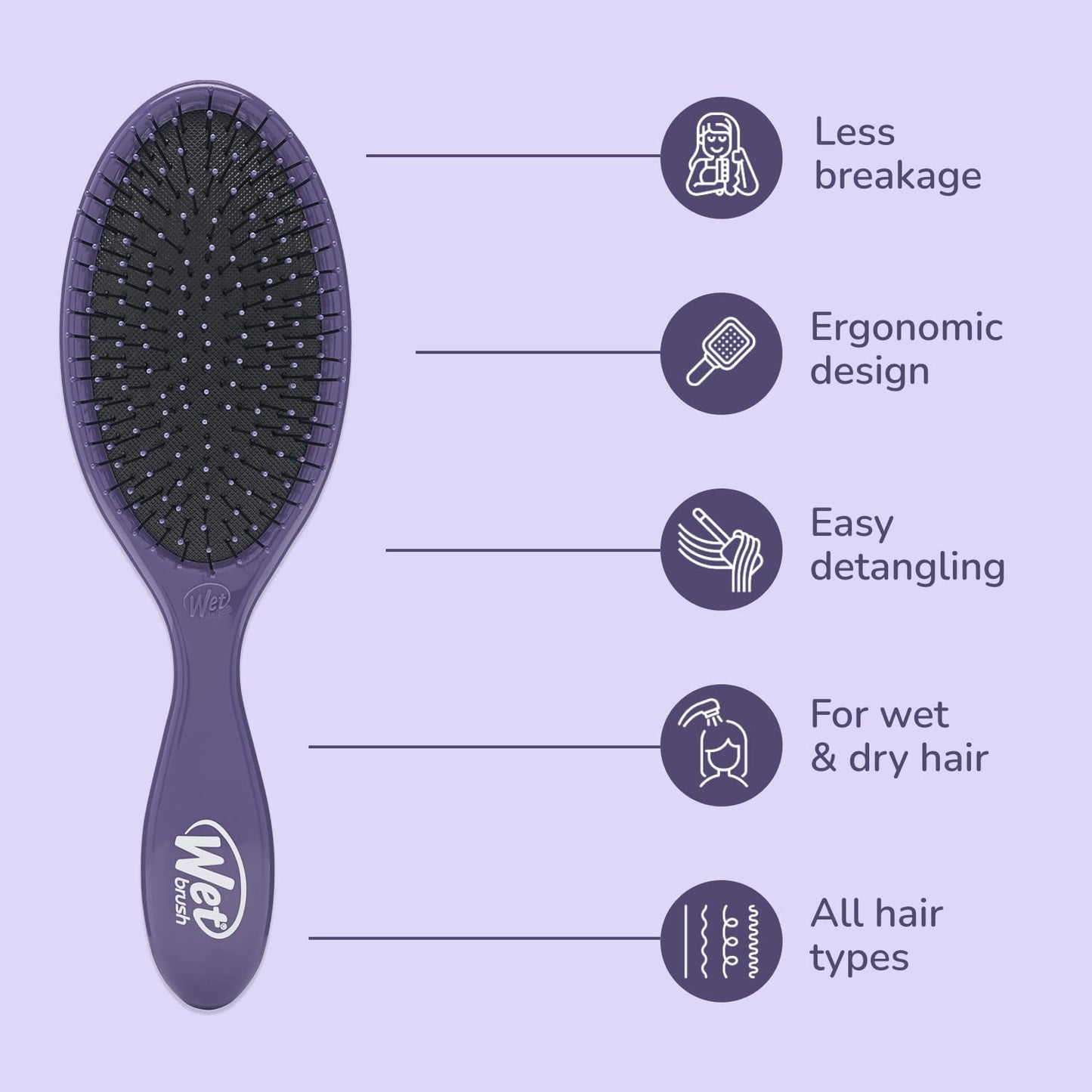 Wet Brush Original Detangler Hair Brush, Purple, For All Hair Textures