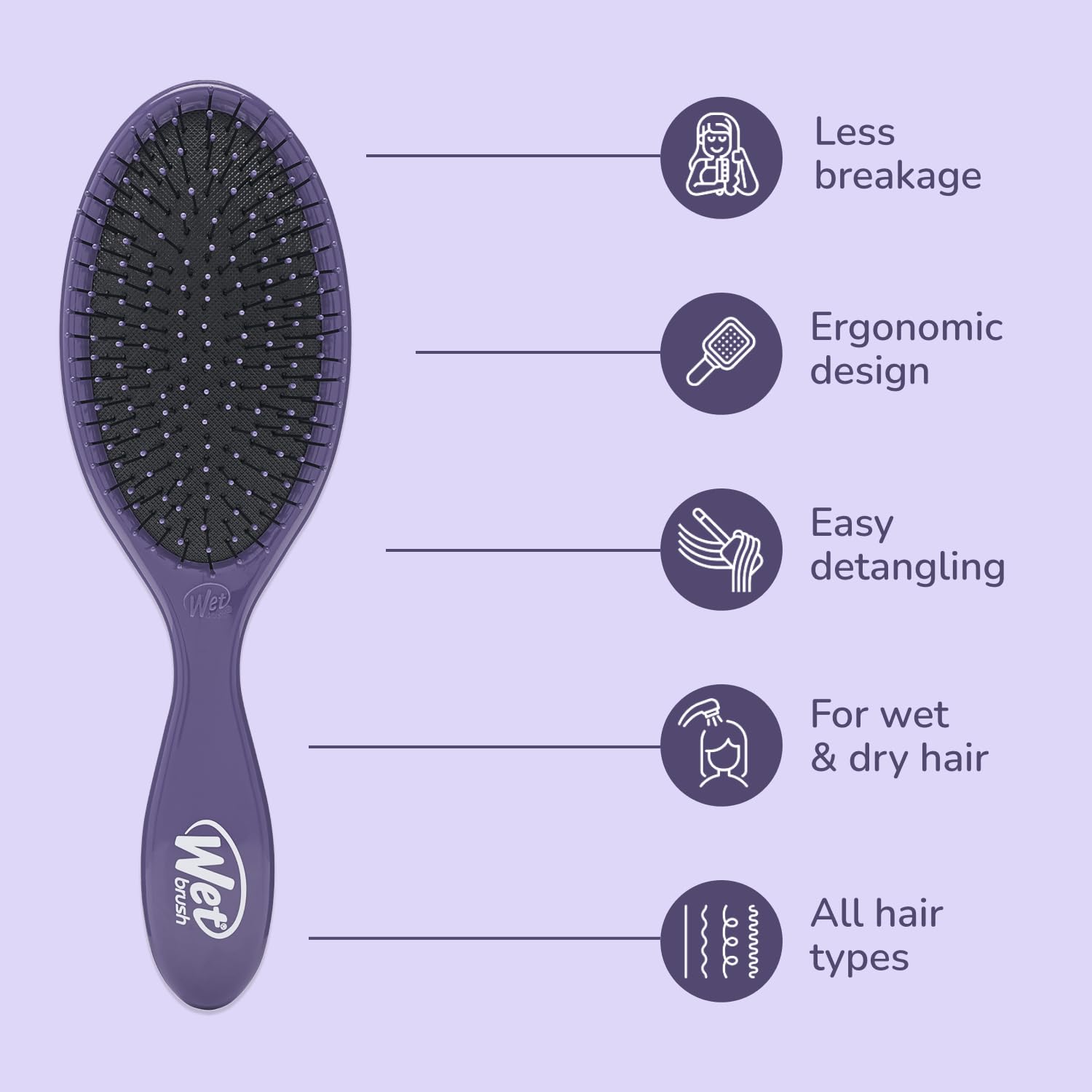 Wet Brush Original Detangler Hair Brush, Purple, For All Hair Textures