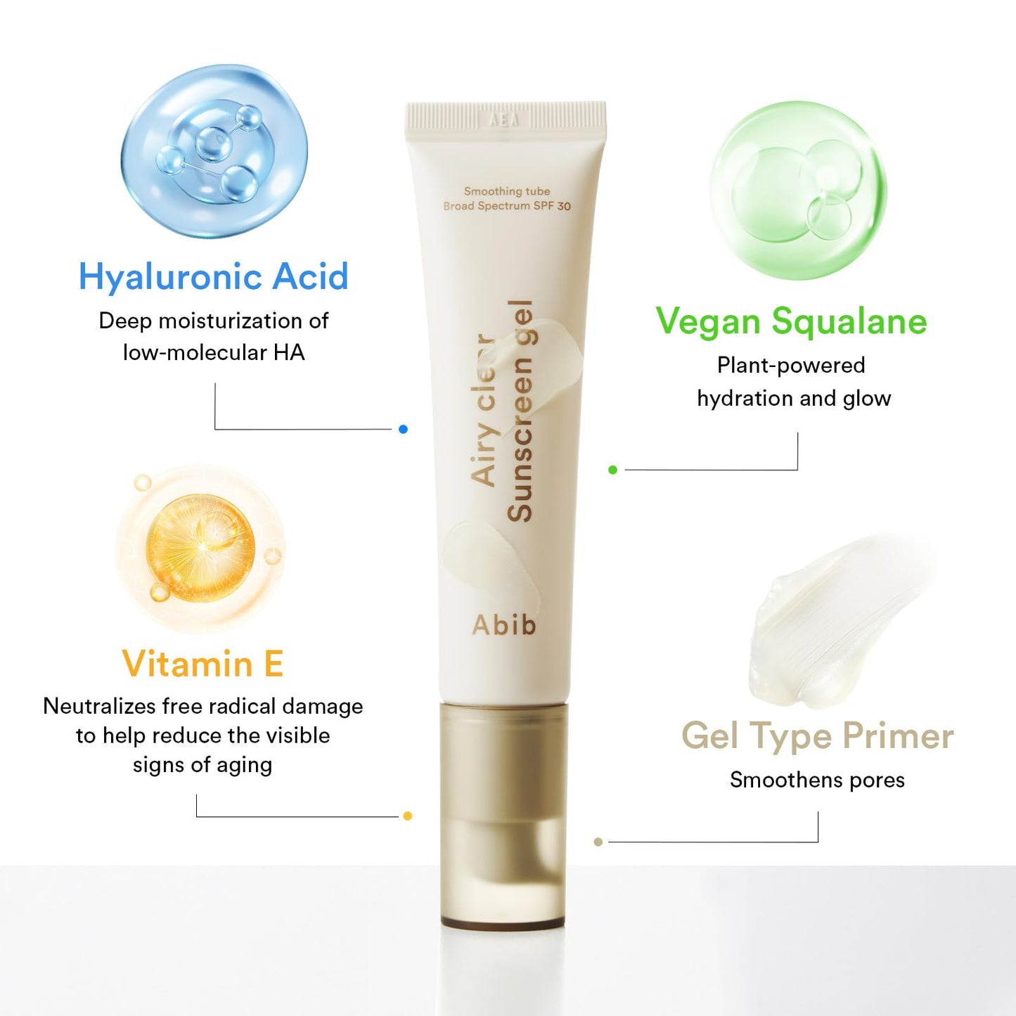 Abib Airy Clear Sunscreen Gel SPF 30, 1.01 fl.oz (30 g), Semi-matte, Pore-smoothing Primer with
