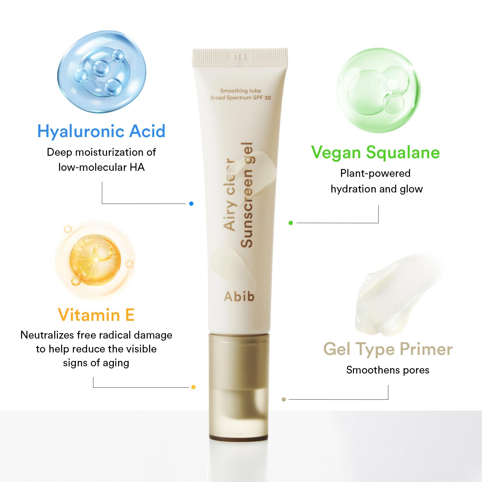 Abib Airy Clear Sunscreen Gel SPF 30, 1.01 fl.oz (30 g), Semi-matte, Pore-smoothing Primer with