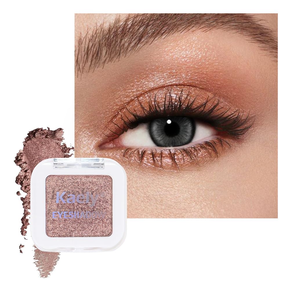 Brown Shimmer Single Eyeshadow Makeup Palette, Natural Brown Single Eye Shades, Mini Travel Palette for Women, Everyday Eyeshadows Makeup 21#