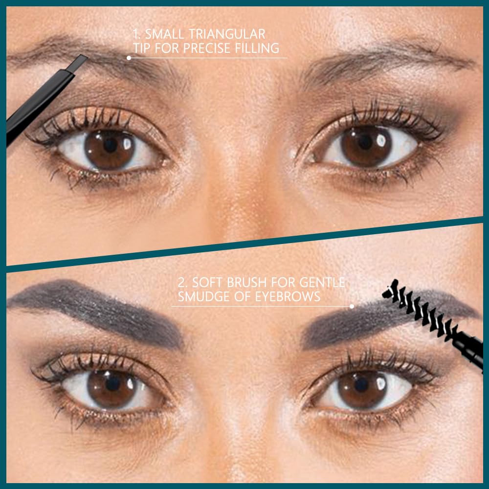 5 PCS Waterproof Professional Makeup Micro Brow Pencil,Brow Kit with Eyebrow Brush,Ultra-Fine Mechanical Pencil,Eyebrow Pencils for Women, (C04#Grey, 5Pcs)