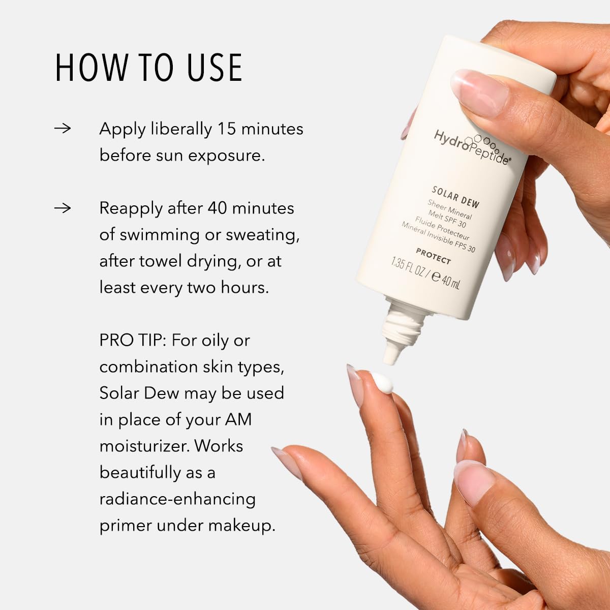 HydroPeptide Solar Dew Sheer Mineral Melt SPF30 Facial Moisturizer, Sunscreen & Primer, 1.35 Ounce