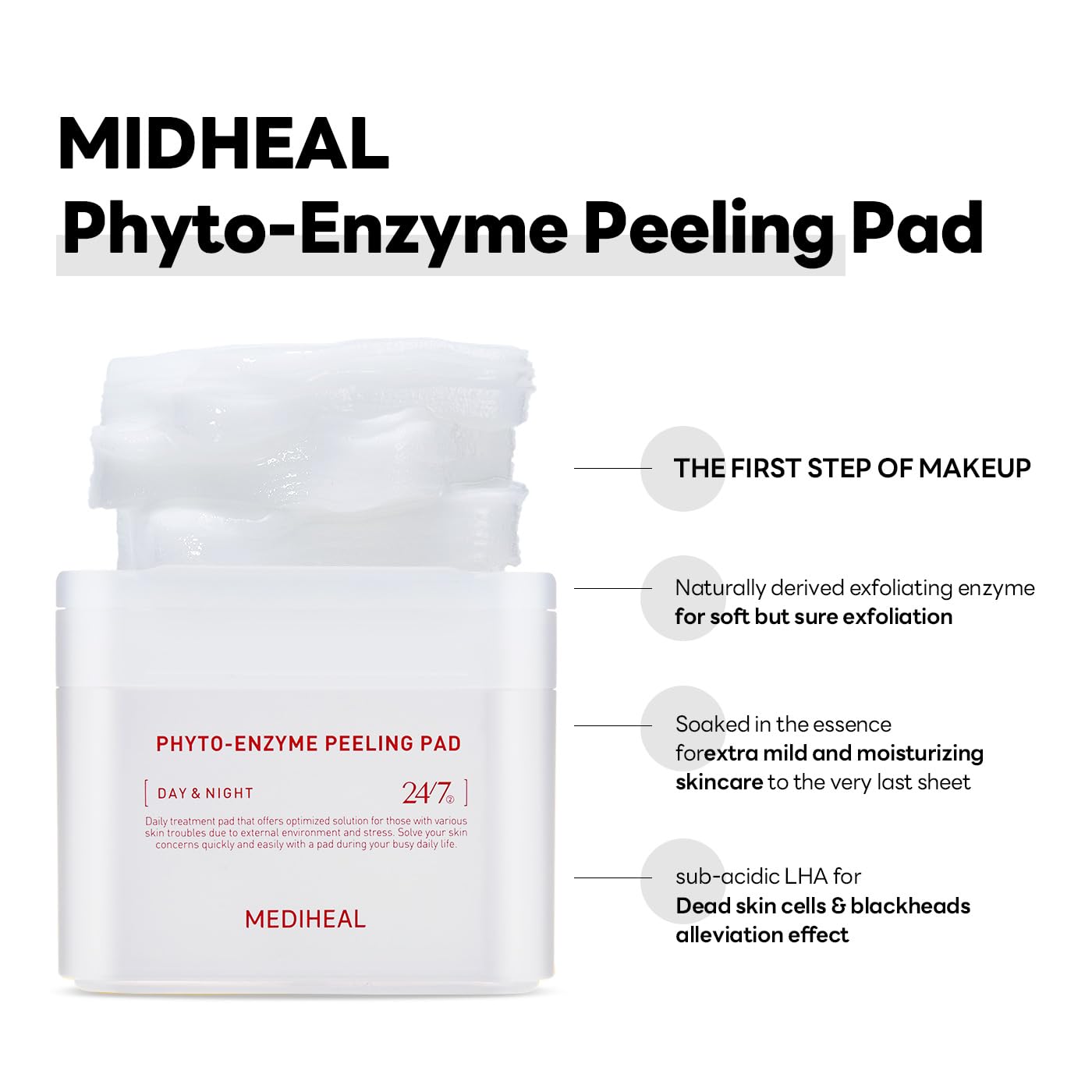 MEDIHEAL Phyto Enzyme Peeling Pad - Vegan Face Resurfacing Gauze Pads with LHA & Papaya Enzym