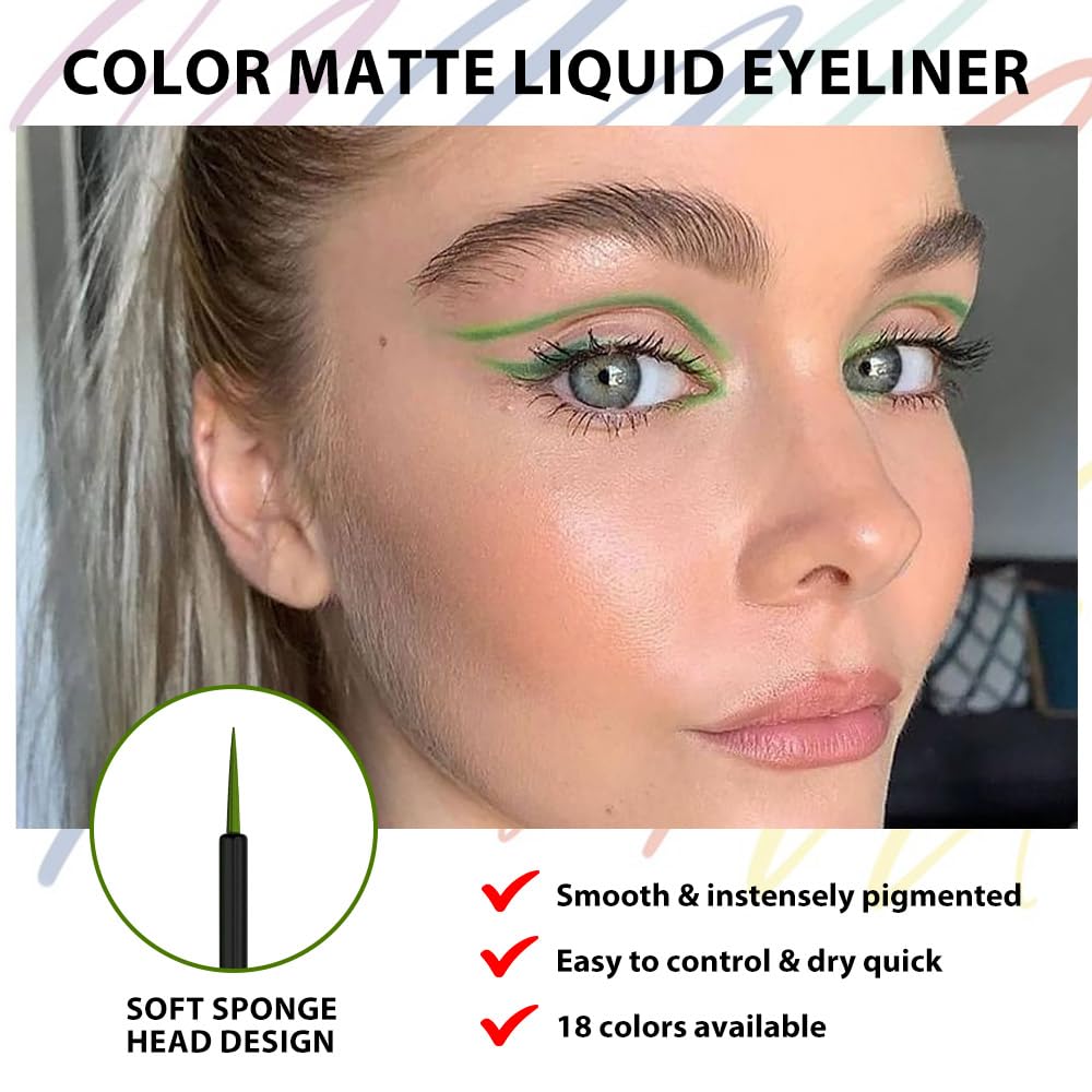 evpct 1Pcs Green Liquid Eyeliner Waterproof Green Eye Liners for Women, Eyes Wing Eyeliner Stamps Shapes Colored Eyeliner delineador de ojos a prueba de agua contra el agua blanco para ojos