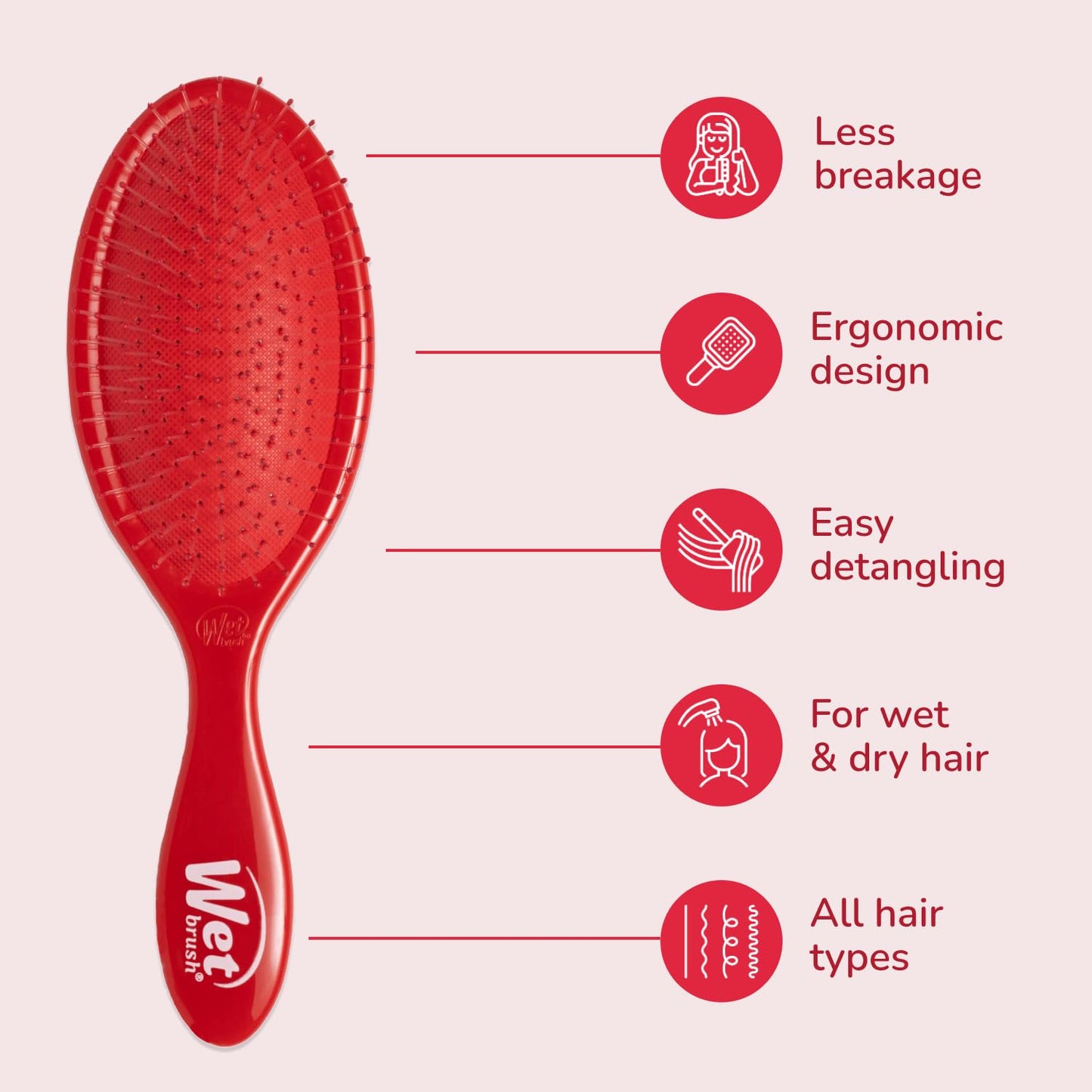 Wet Brush Original Detangler Hair Brush, Poppy Red, For All Hair Textures