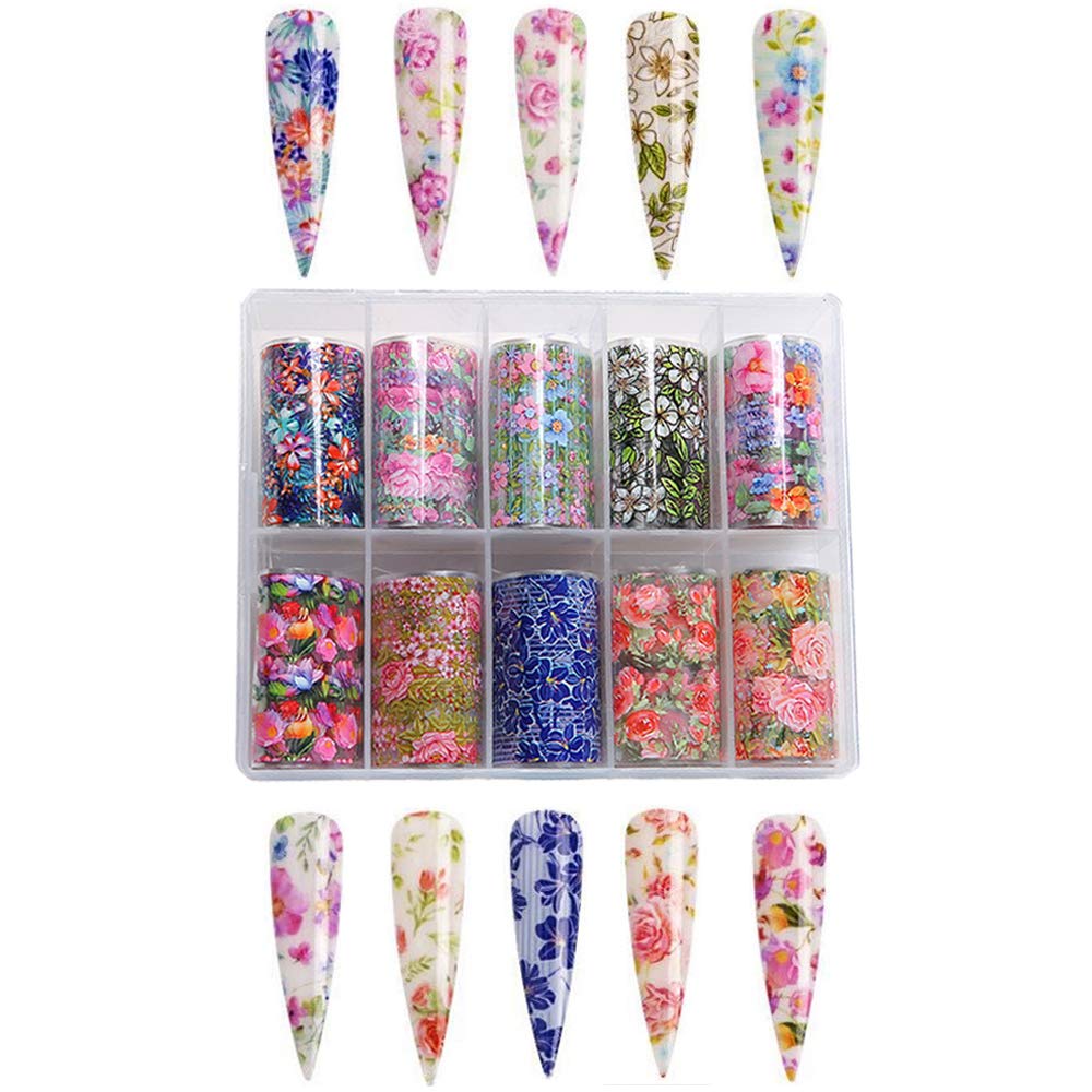 Kalolary 20 Color Starry Sky Stars Nail Art Foil with Nail Glue, Holographic Nail Art Transfer Stickers DIY Decoration, for Nail Art Salon or Home Use