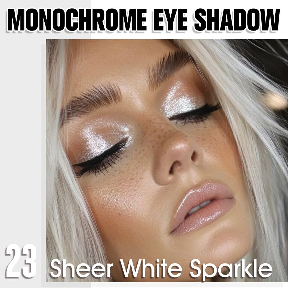 Pear White Shimmer Single Eyeshadow Makeup, Neutral Powde Eye Shadow for Women, Sparkly Pearl Glitter Singles Eyeshadow Palette Pigmented Waterproof, sombras para ojos, Girls Eyeshadows Gift 23