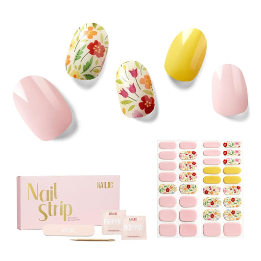 Nailog Semi Cured Gel Nail Strips 34 pcs | Long Lasting Nail Polish Sticker Wraps with Glossy Gel