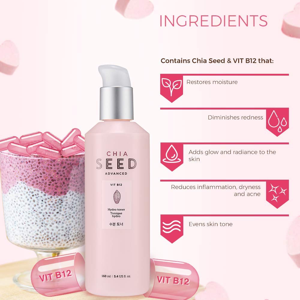 The Face Shop Chia Seed Hydro toner | Soft Hydrating Lotion for Dry Skin Moisture & Comfort |