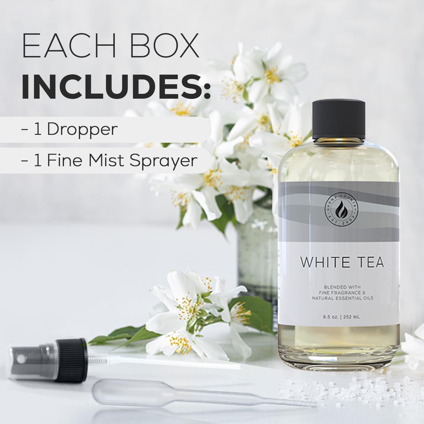 Aroma Country White Tea Diffuser Oil - Luxury Essential Oils for Diffuser Refill & Air Freshener Room Spray, Long-Lasting, Natural Home Fragrance and Hotel Scent for Diffusers & Machines (4 Fl. oz)