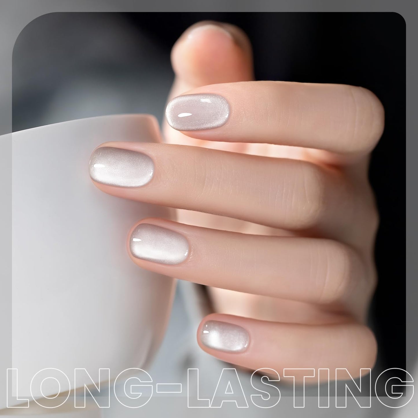 RARJSM Silver Cat Eye Gel Nail Polish Ceramic Translucent Clear White Velvet Glitter Diamond Cateye Gel Polish 15ml Single Bottle with Magnet Stick UV LED Curing Requires Soak Off for Home Salon