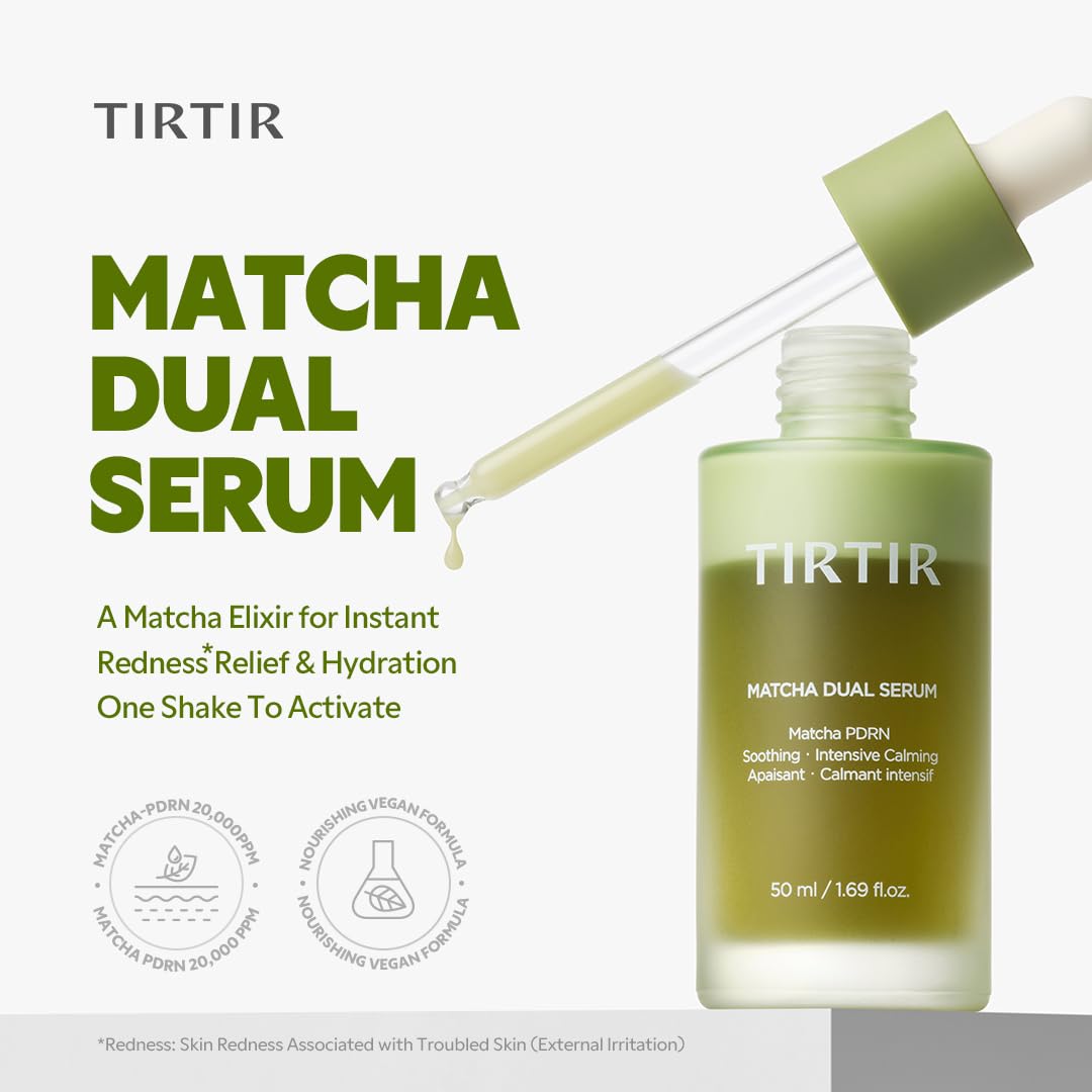 TIRTIR Matcha Dual PDRN Serum | Irritated Red Skin Relief & Glass Skin Glow with 20,000ppm Vegan