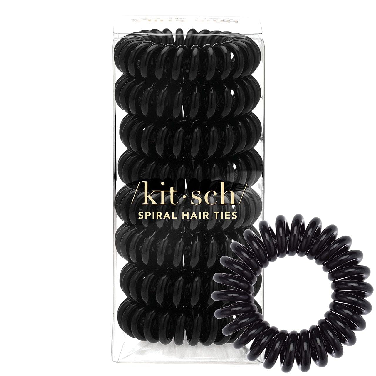 Kitsch Spiral Hair Ties for Women - Durable Hair Accessories - Black, 8 Pcs