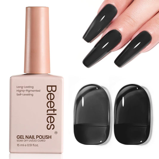Beetles Black Jelly Gel Nail Polish - 15ML Sheer Black Gel Polish Neutral Jelly Translucent Effect