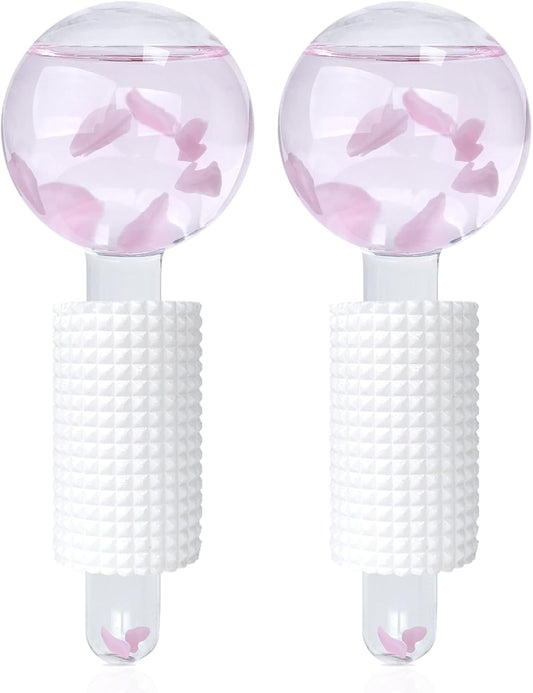 Ice Globes & Ice Roller for Face and Eyes - Facial Massage Tools for Skin Care, Reduce Wrinkles & Puffiness, Cooling Globes & Roller Ball for Glowing Skin 2PCS (Pink)