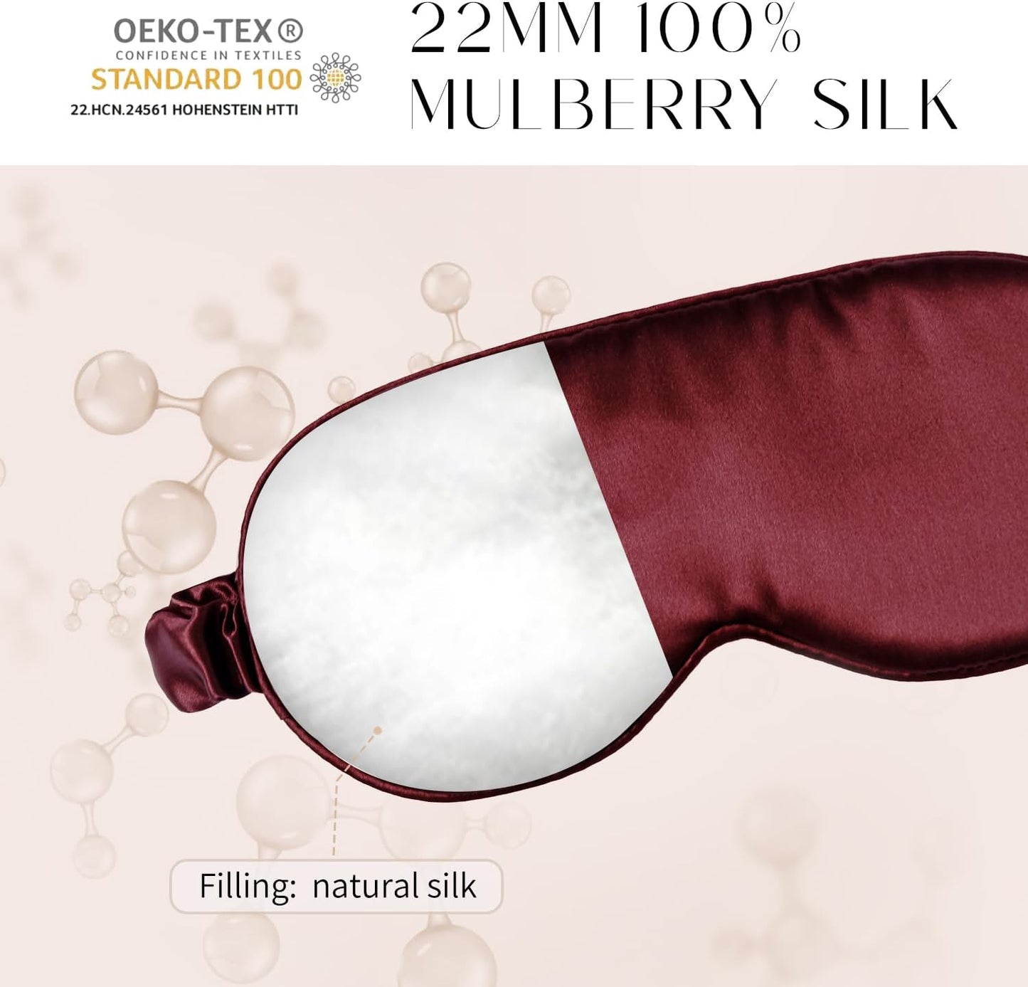 100% 22 Momme Mulberry Silk Sleep Mask, Eye Cover for Sleeping, Blackout 3D Sleep Masks for Lash Extensions with Adjustable Strap for Men and Women (Burgundy)
