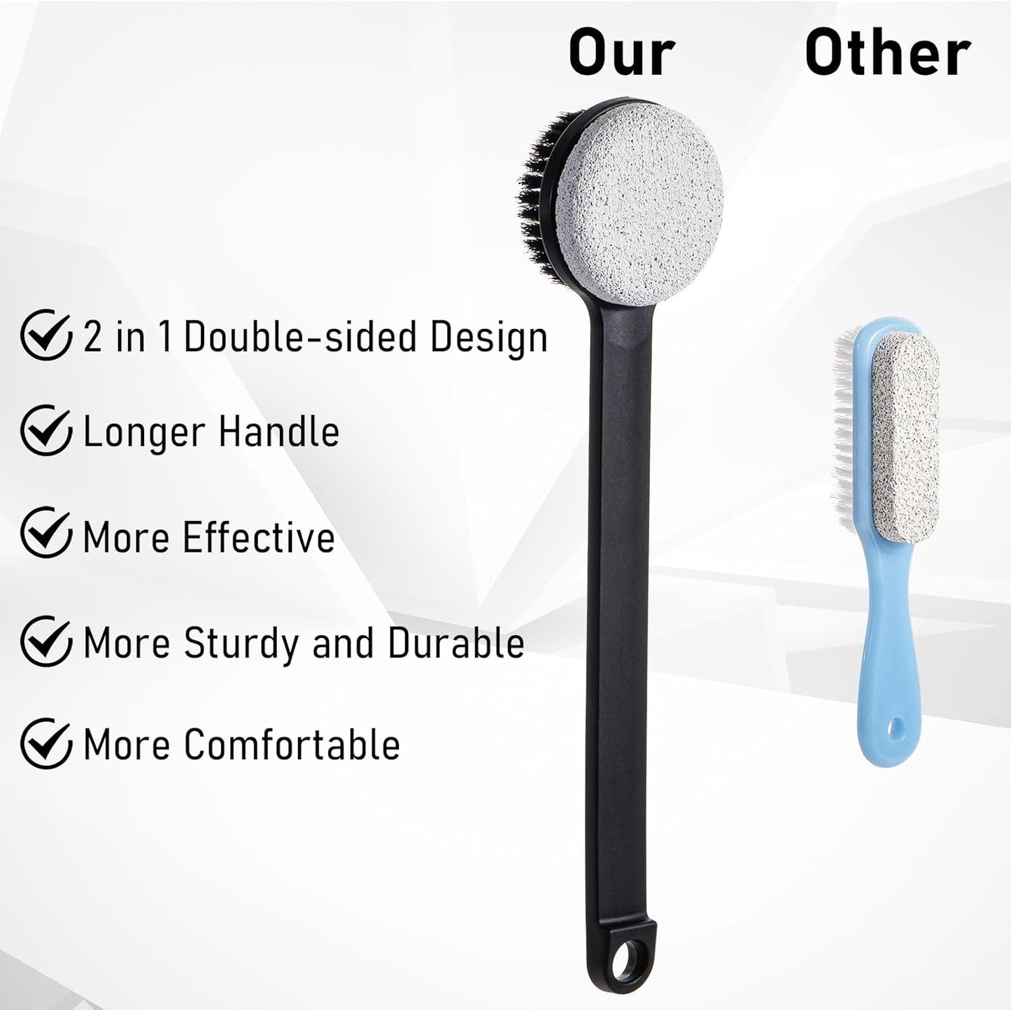 Pumice Stone for Feet with Long Handle (Double-Faced Straight Black Handle, Count, 1.0)