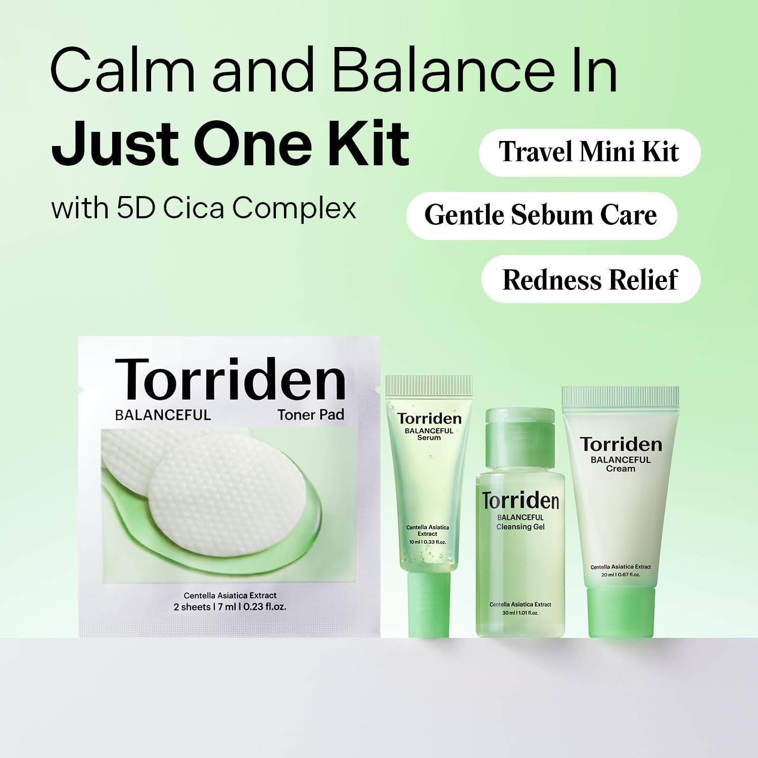 Torriden BALANCEFUL Cica Trial Kit, 5D Cica Infused Daily Skincare Kit - 4 Step Regimen with