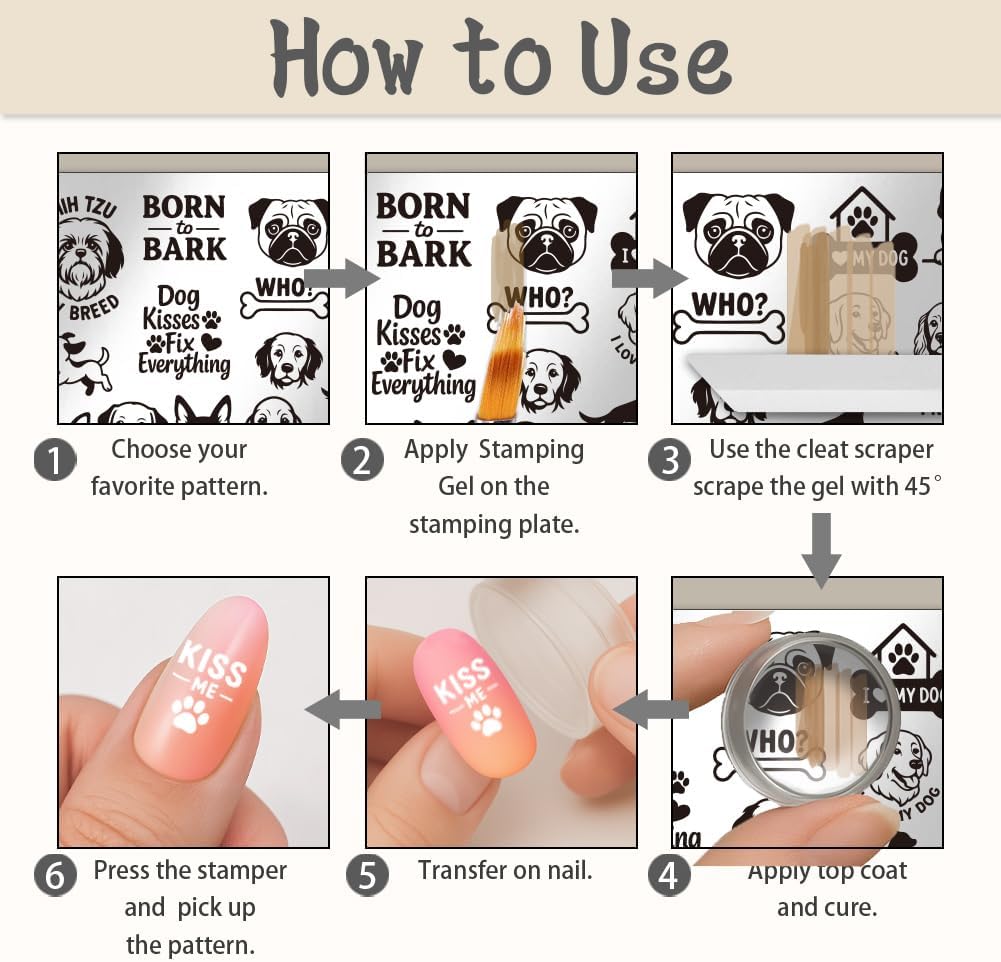 UNICRAFTALE 3Pcs Cute Dog Nail Stamp Plates Set Pets Animals Nail Stamping Plate Puppy Love Image Nail Stencils Dog Paws Design Nail Art Stamping Template with Nail Scraper for Dog Lover Manicure