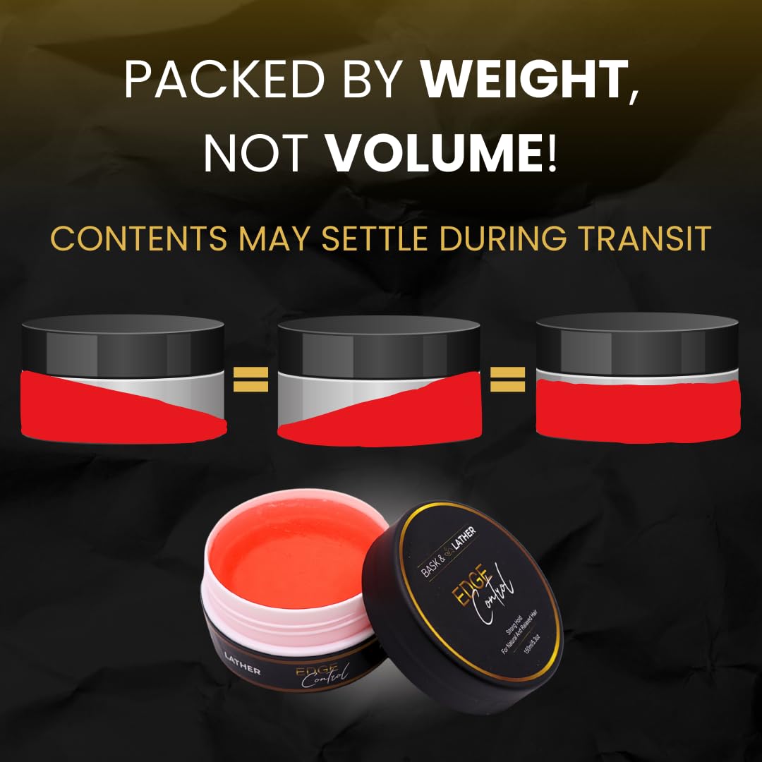 BASK & LATHER Strong Hold Edge Control Gel with Castor Oil, Non-Greasy, Non-Flaking, No White Cast, Long Lasting, Supports Hair Growth, Natural Formula, For All Hair Types, 5.3 Fl Oz