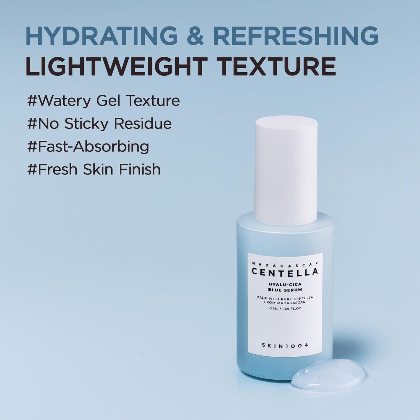 SKIN1004 Hyalu-Cica Blue Serum 1.69fl.oz, 50ml, Hydrating Face Serum with 5 Hyaluronic Acids &