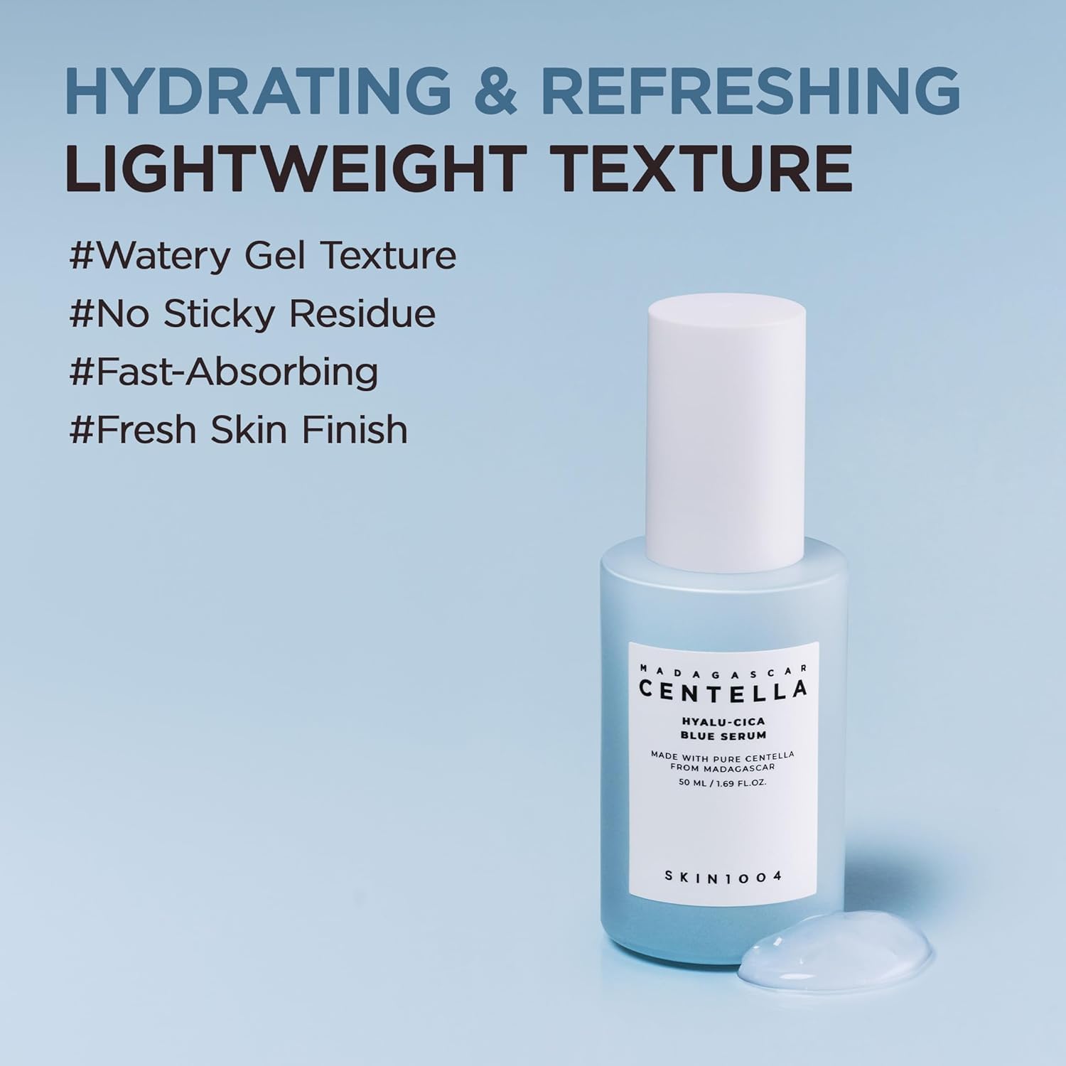 SKIN1004 Hyalu-Cica Blue Serum 1.69fl.oz, 50ml, Hydrating Face Serum with 5 Hyaluronic Acids &