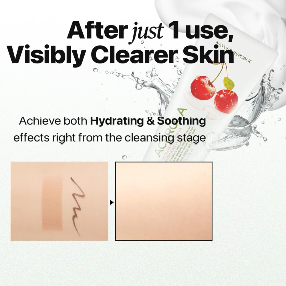 Nature Republic Fresh Herb Acerola Cleansing Foam | Hydration & Moisturizing daily Makeup Remover