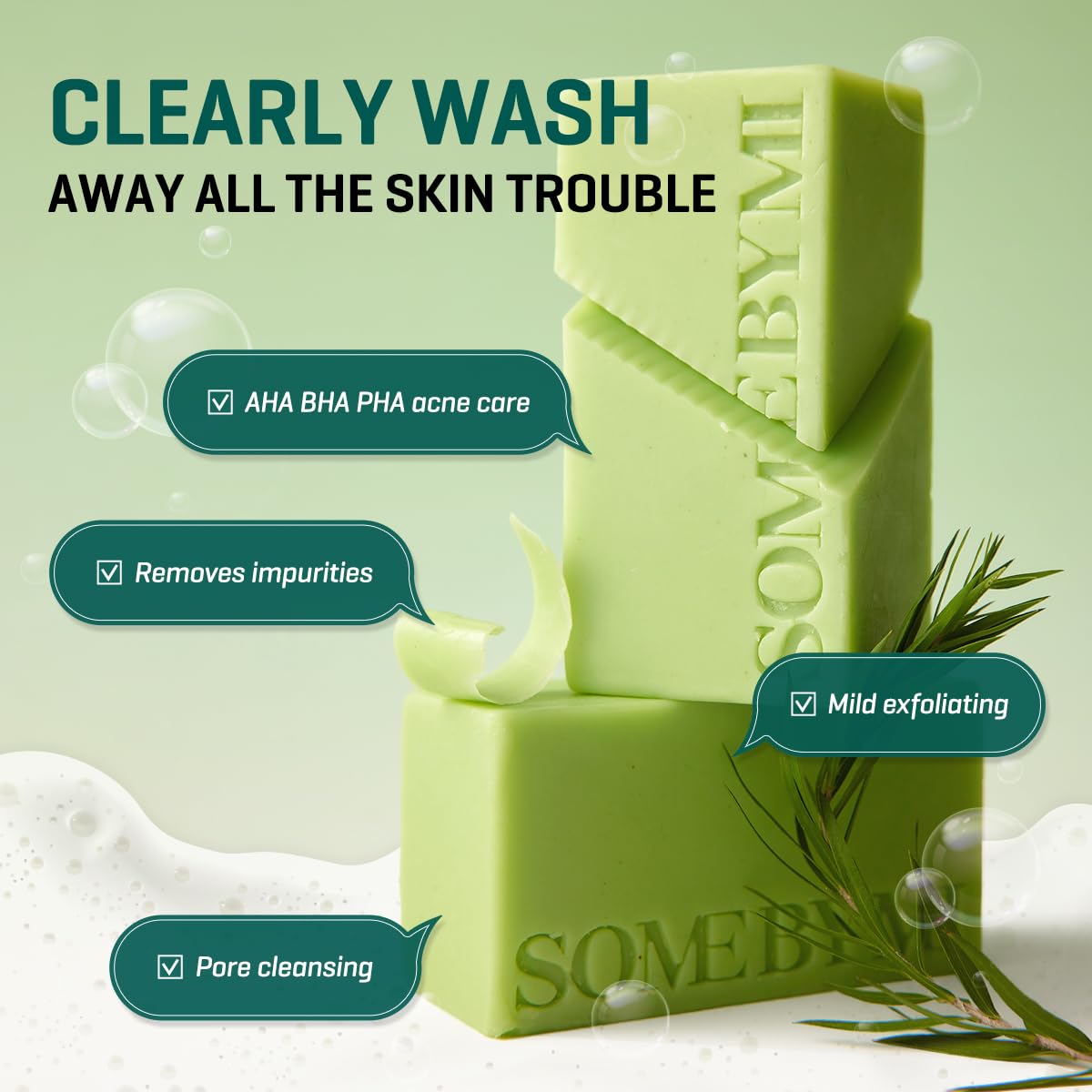SOME BY MI AHA BHA PHA 30 Days Miracle Cleansing Bar – 3.73oz, 106g – Daily Exfoliating Tea Tree