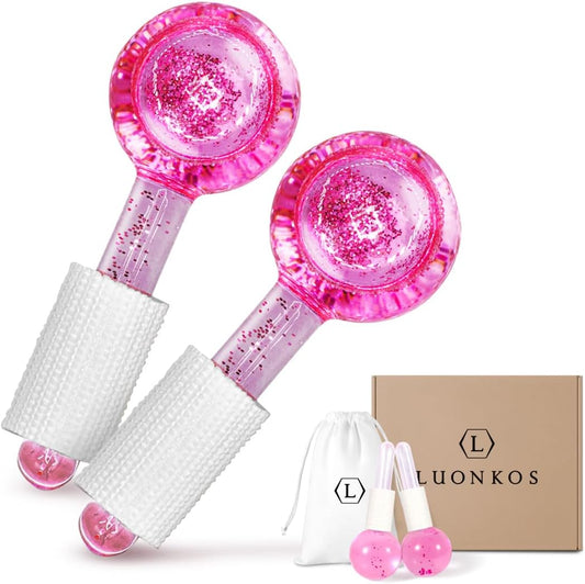 LUONKOS Ice Globes for Face - Pink, Set of 2 - Unbreakable Reusable Glass Gua Sha Tool & Lymphatic Drainage Massager - Skincare Tools for Puffiness & Dark Circles